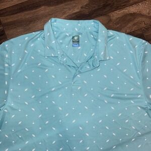 Pro Tour Golf Polo Shirt Men's AOP‎ Blue Palm Trees Leaves Lightweight Size XXL